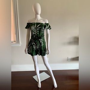 Guess Fulton Romper in Green, Black and White